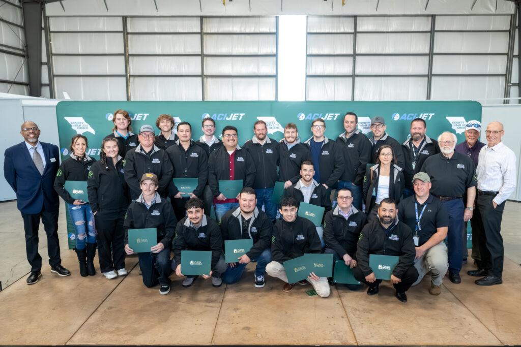 Graduates of Cuesta College’s Aviation Maintenance Technician Program celebrate during the AMT Completion Ceremony on Friday, Dec. 12, at the Cuesta College AMT Hangar in San Luis Obispo. The 18-month, FAA-approved certificate program prepares students with the hands-on skills and technical training needed to pursue in-demand careers in the aviation industry.